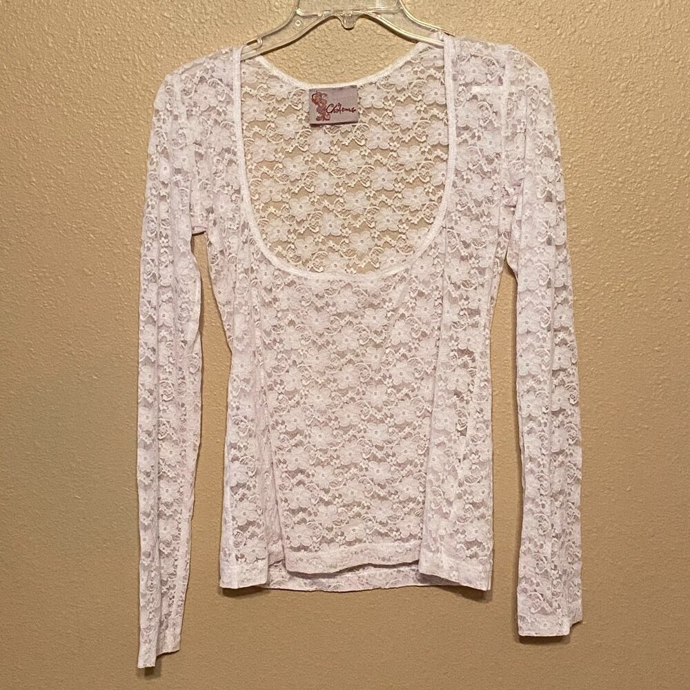 CHARMS Floral Lace Long Sleeved Top White Women's Size (L)